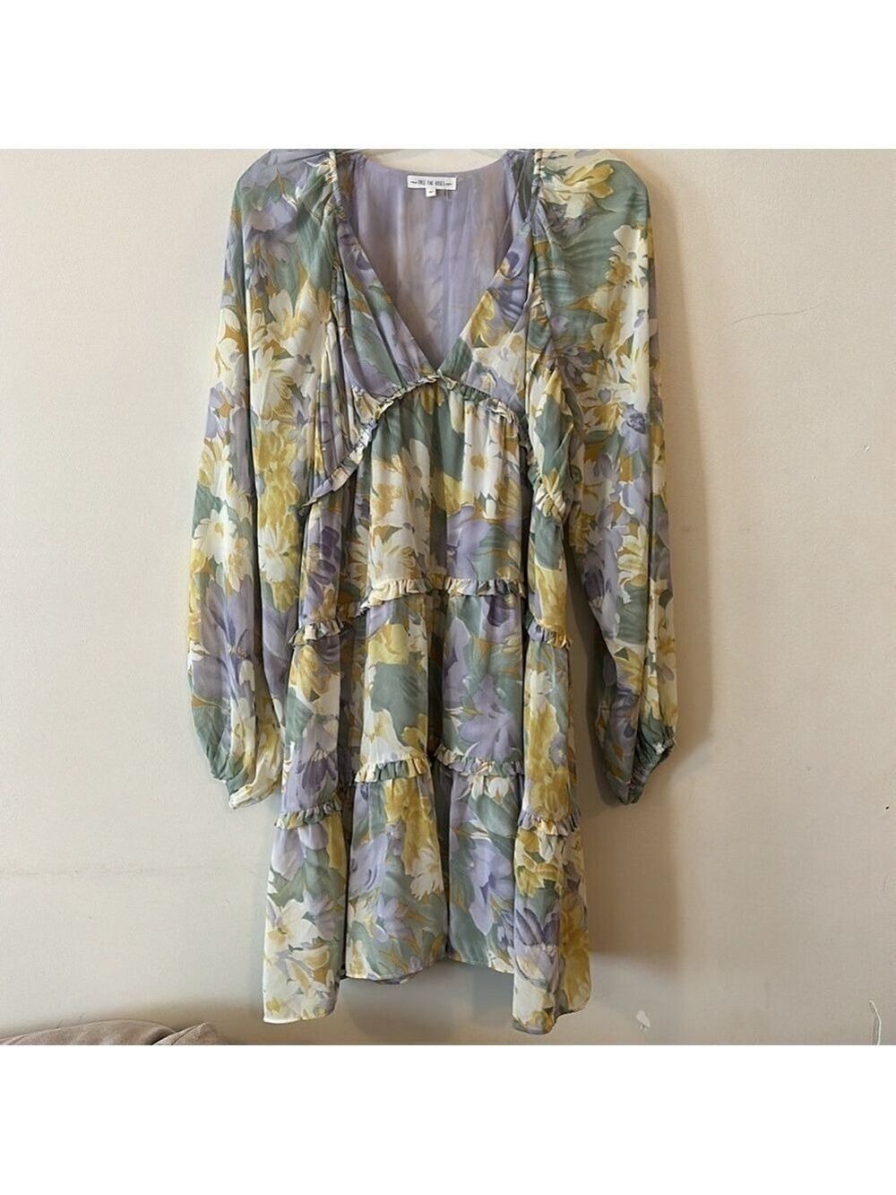 Free The Roses Voluminous Flowy Floral Mini Dress with Long Sheer Puff Sleeves - Picture 7 of 14